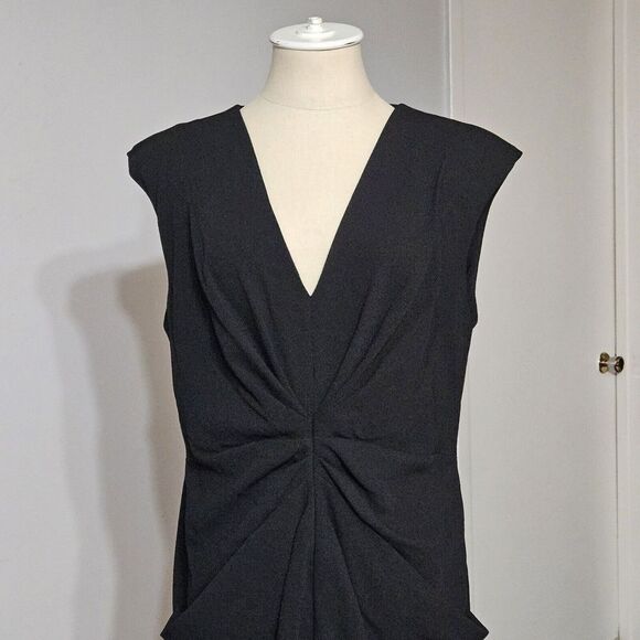 Donna Karan NY  V-neck Cap Sleeves Ruched Black  Sheath Dress Size:12 NWT - Picture 5 of 10
